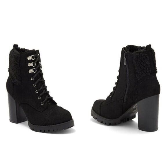 TOP Moda Women Waterproof Suede Faux Shearling Cuff Lug Boots Heels Platform - Picture 8 of 8